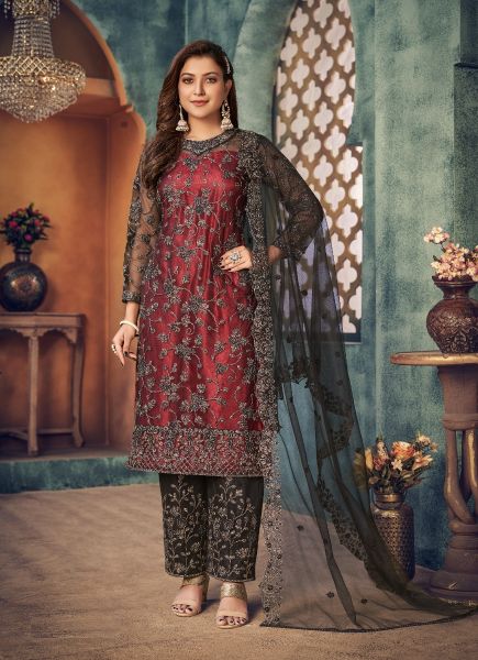 Red Net Embroidery Ramadan Special Pant-Bottom Salwar Kmaeez