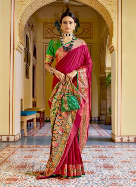 Deep Pink Soft Banarasi Silk Weaving Festive-Wear Saree