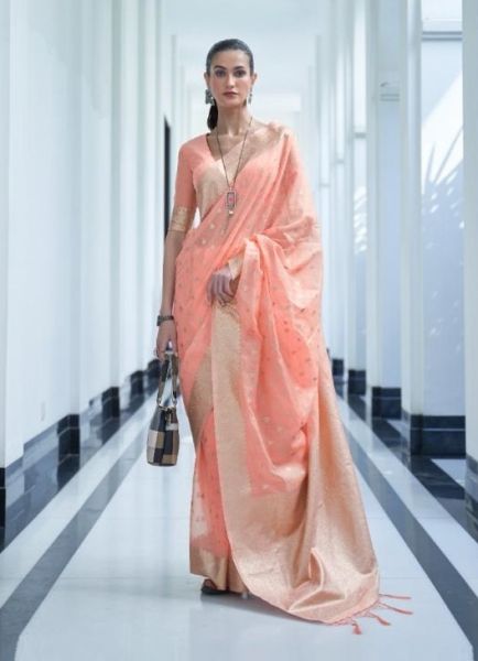 Light Pink Silk Weaving Festive-Wear Handloom Saree