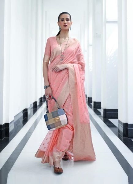 Pink Silk Weaving Festive-Wear Handloom Saree