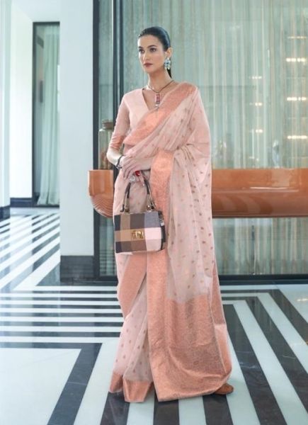 Light Pink Silk Weaving Festive-Wear Handloom Saree