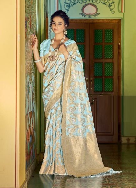 Light Sky Blue Linen Weaving Festive-Wear Soft Silk Saree