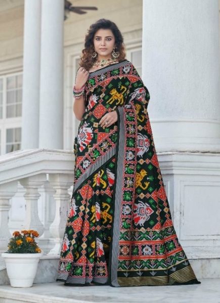Black Patola Silk Weaving Festive-Wear Saree