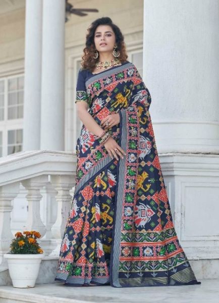 Royal Blue Patola Silk Weaving Festive-Wear Saree