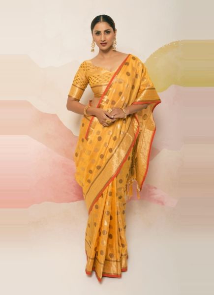 Orange Ghicha Silk With Zari Weaving Festive-Wear Saree