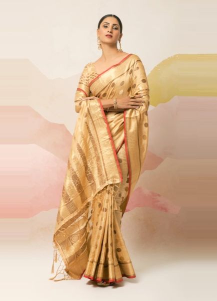 Burlywood Ghicha Silk With Zari Weaving Festive-Wear Saree
