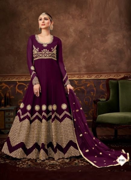 Purple Georgette Embroidered Ramadan Special Floor-Length Salwar Kameez