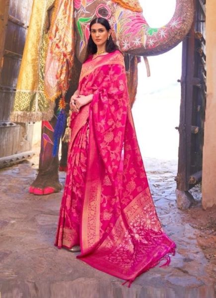Deep Pink Silk Weaving & Sequins Work Festive-Wear Handloom Saree