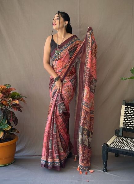 Multicolor Kalamkari Printed Festive-Wear Saree