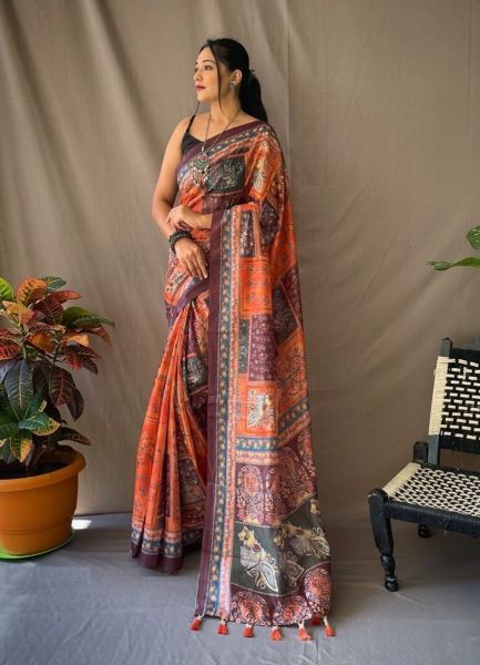 Multicolor Kalamkari Printed Festive-Wear Saree