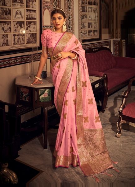 Pink Silk Weaving Festive-Wear Soft Silk Saree