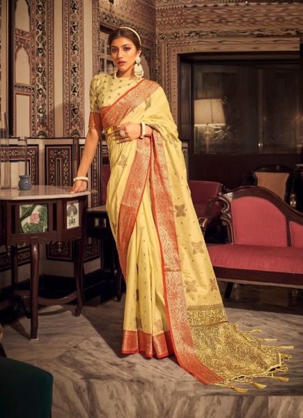 Light Yellow Silk Weaving Festive-Wear Soft Silk Saree
