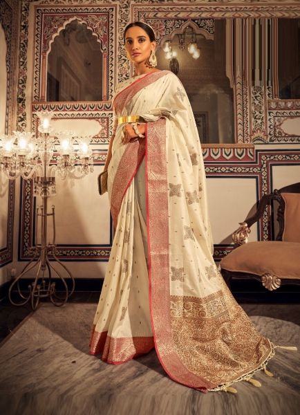 Beige Silk Weaving Festive-Wear Soft Silk Saree