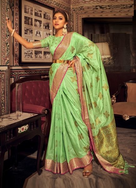 Light Green Silk Weaving Festive-Wear Soft Silk Saree
