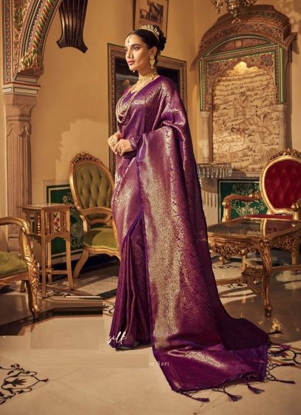 Dark Purple Soft Handloom Weaving Festive-Wear Kanjivaram Silk Saree