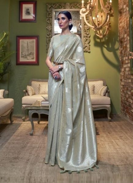 Light Gray Linen Weaving Festive-Wear Soft Silk Saree