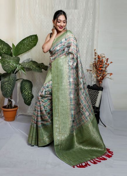 Sea Green Silk Digital Print Festive-Wear Fashionable Saree
