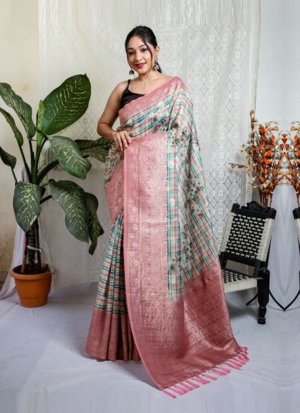Pink Silk Digital Print Festive-Wear Fashionable Saree