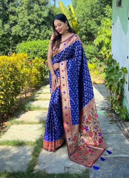 Blue Festive-Wear Paithani Silk Saree