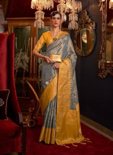 Light Blue Weaving Festive-Wear Handloom Saree