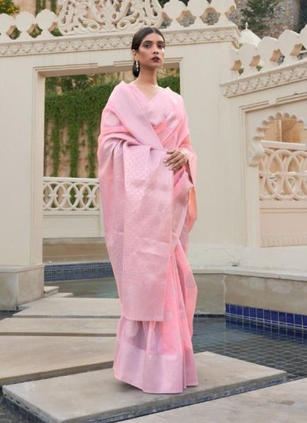 Light Pink Linen Weaving Festive-Wear Soft Silk Saree