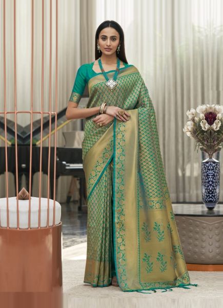 Sea Green Weaving Festive-Wear Kanjivaram Silk Saree