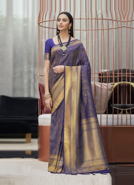 Blue Weaving Festive-Wear Kanjivaram Silk Saree