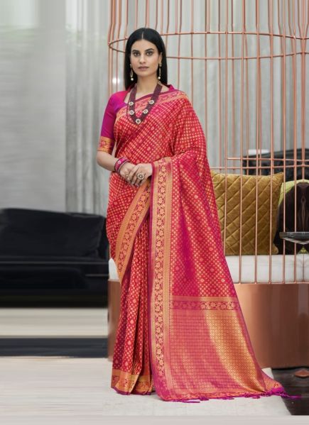 Crimson Red Weaving Festive-Wear Kanjivaram Silk Saree