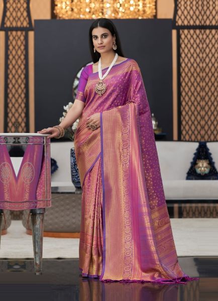 Purple Weaving Festive-Wear Kanjivaram Silk Saree