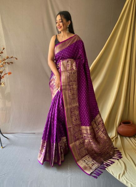 Purple Jacquard Weaving Festive-Wear Saree