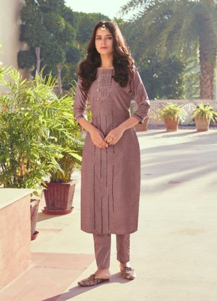 Rosy Brown Silk Embroidered Festive-Wear Readymade Kurti With Pant