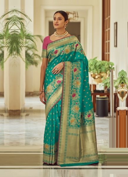 Light Sea Green Banarasi Silk Weaving Festive-Wear Saree