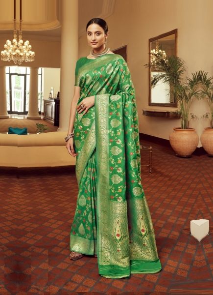 Green Banarasi Silk Weaving Festive-Wear Saree