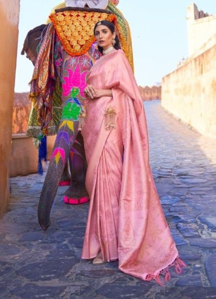 Pink Silk Handloom Weaving Festive-Wear Saree