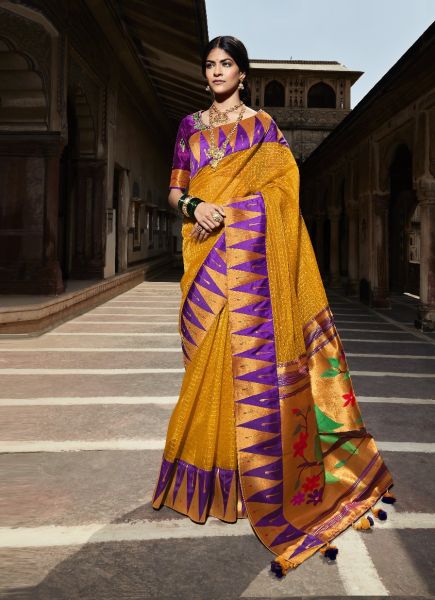 Orange  Silk Paithani Weaving Festive-Wear Saree