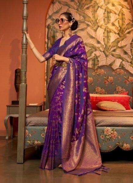 Violet Two Tone Weaving Silk Festive-Wear Handloom Saree