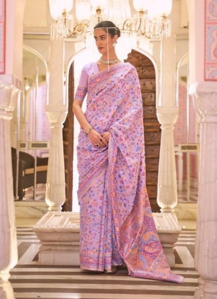 Pink Kashmiri Handloom Weaving Festive-Wear Saree