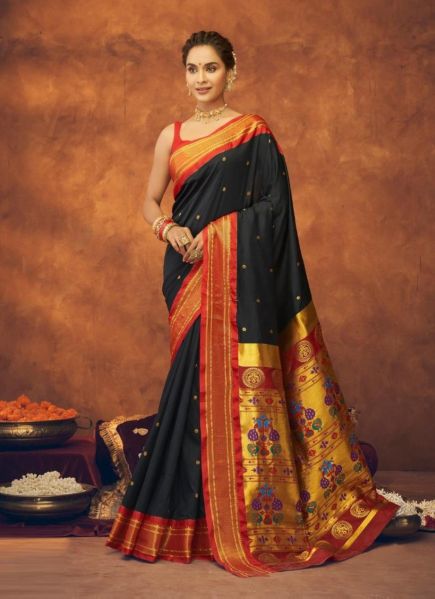 Black Maharani Paithani Weaving Festive-Wear Silk Saree