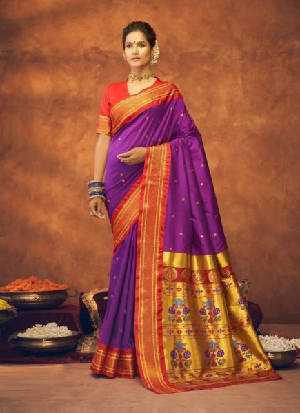 Purple Maharani Paithani Weaving Festive-Wear Silk Saree