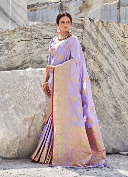 Light Purple Soft Bamboo Silk Weaving Festive-Wear Saree