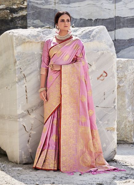 Pink Soft Bamboo Silk Weaving Festive-Wear Saree