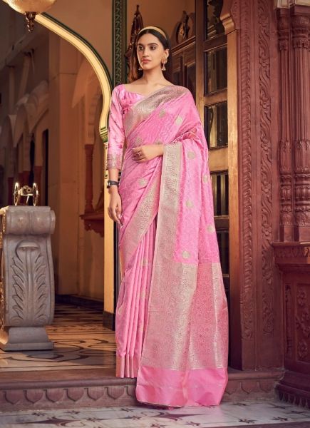 Pink Soft Satin Silk Weaving Festive-Wear Saree