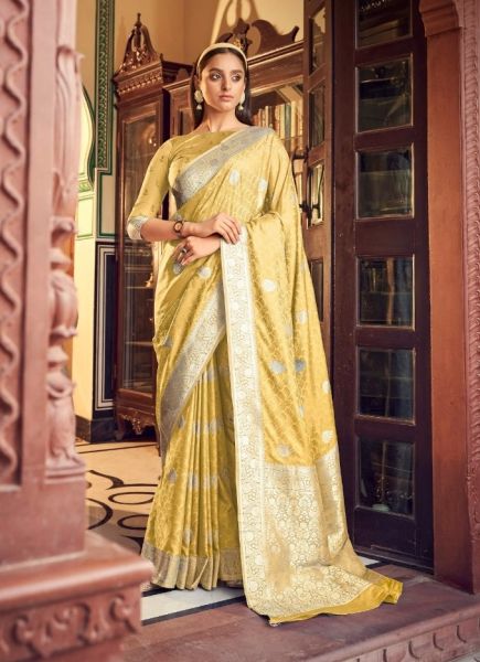 Yellow Soft Satin Silk Weaving Festive-Wear Saree