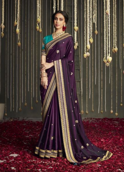 Dark Purple Organza Silk Embroidered Party-Wear Saree [Kajal Aggarwal Collection]