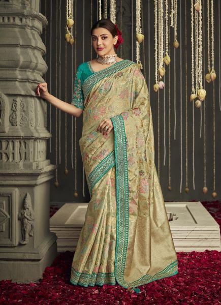 Burlywood Organza Silk Embroidered Party-Wear Saree [Kajal Aggarwal Collection]