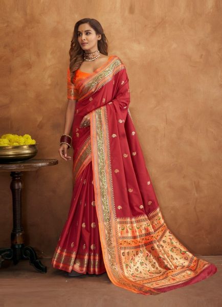Maroon Banarasi Weaving Festive-Wear Soft Silk Saree