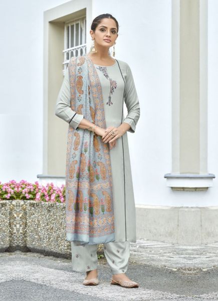 Light Sage Blue Rayon With Embroidery & Digital Printed Office-Wear Pant-Bottom Readymade Salwar Kameez