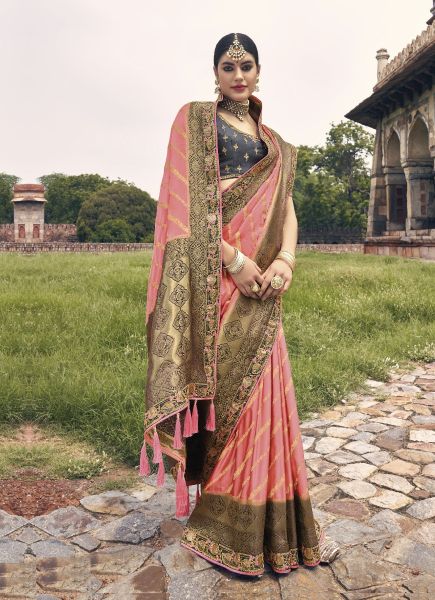 Pink Dola Silk Embroidered Wedding-Wear Saree
