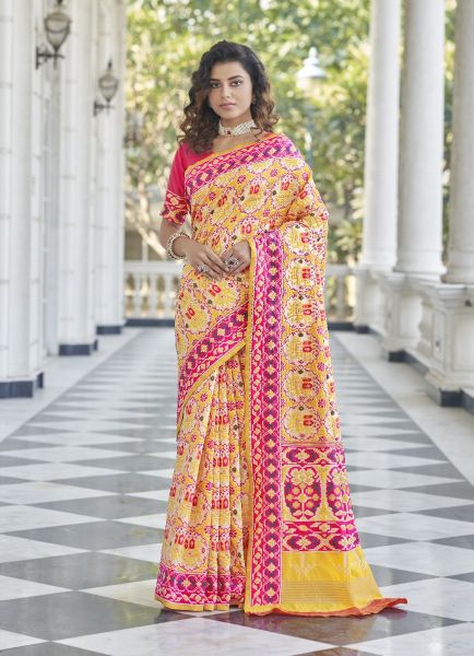 Light Yellow Patola Silk Zari Weaving  Festive-Wear Saree