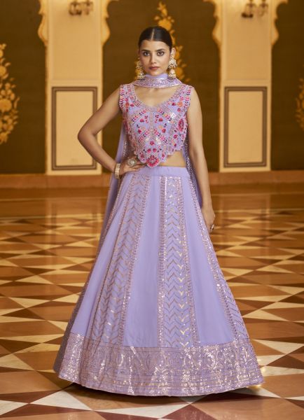 Light Lavender Georgette Embroidery & Sequins-Work Party-Wear Stylish Lehenga Choli